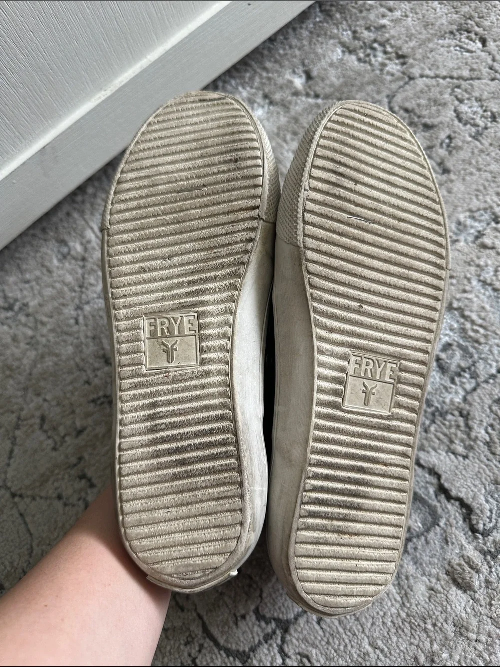 Frye‎ Black Leather Low-Top Sneakers with Cream Laces